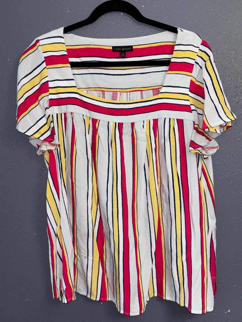 Lane Bryant White Striped Scoop Neck Babydoll Top - Red & Yellow